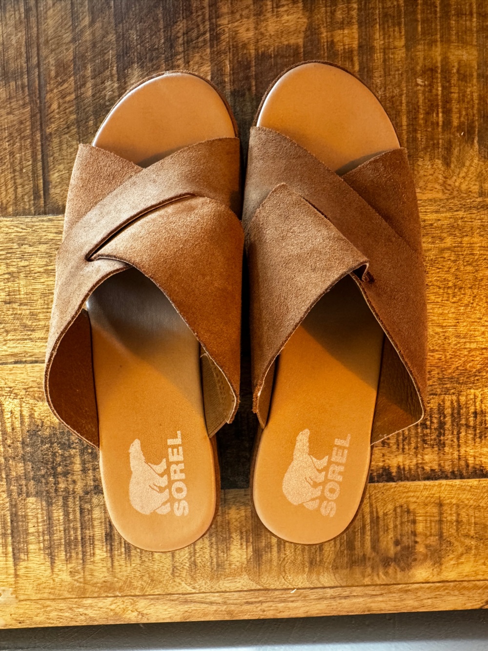 Sorel Cameron Flatform Tan Suede Cork Platform Sandals Women 7.5
